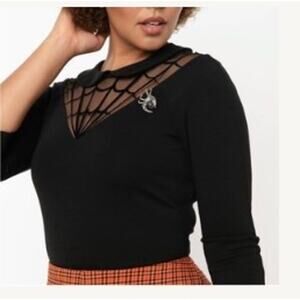 Unique Vintage Knit Lace Tie Button Up Knit Top Sz Medium 1950s